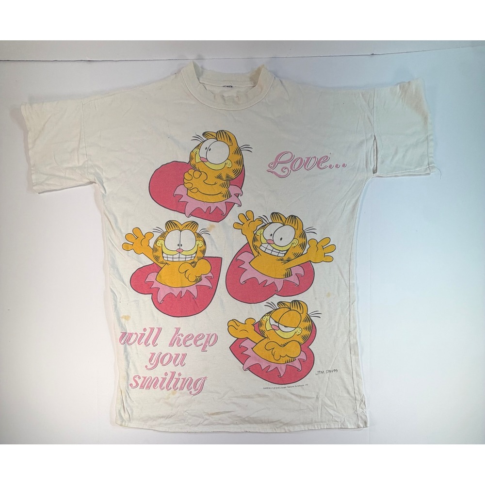 Vintage 1978 Garfield Love Will Keep You Smiling Graphic Nightshirt Tee White